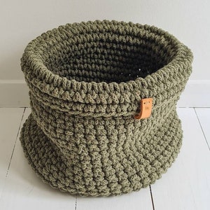 Olive green cotton basket - crocheted green basket - storage basket made of sustainable cotton