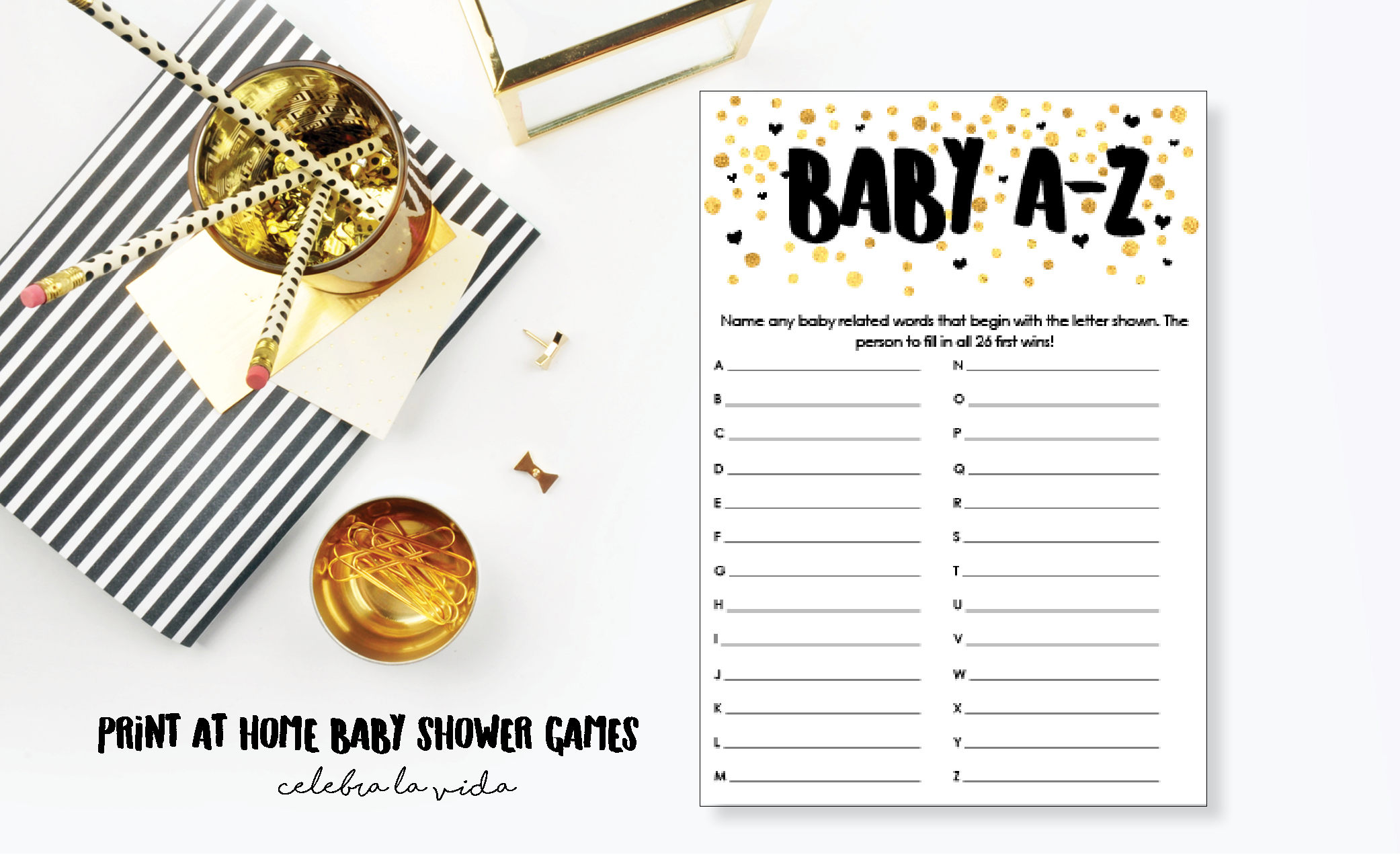 Baby AZ. Baby Shower Game. Instant Download. Printable Baby Shower Gender Neutral Game. Gold