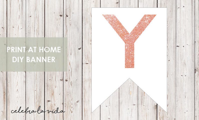 Instant Download /'Y/' Printable Banner Letters - 01 DIY Banner Pink Glitter