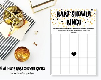 Baby Shower Bingo. Baby Shower Game. Instant Download. Printable Baby Shower Gender Neutral Game. Gold and Black.