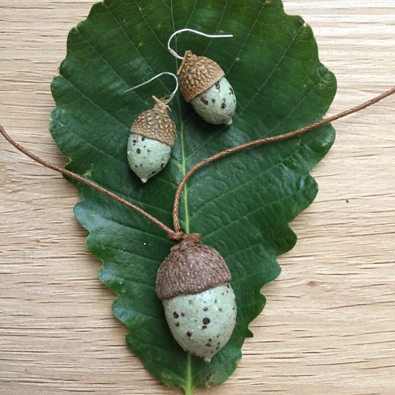 Ceramic acorn necklace /& earrings set