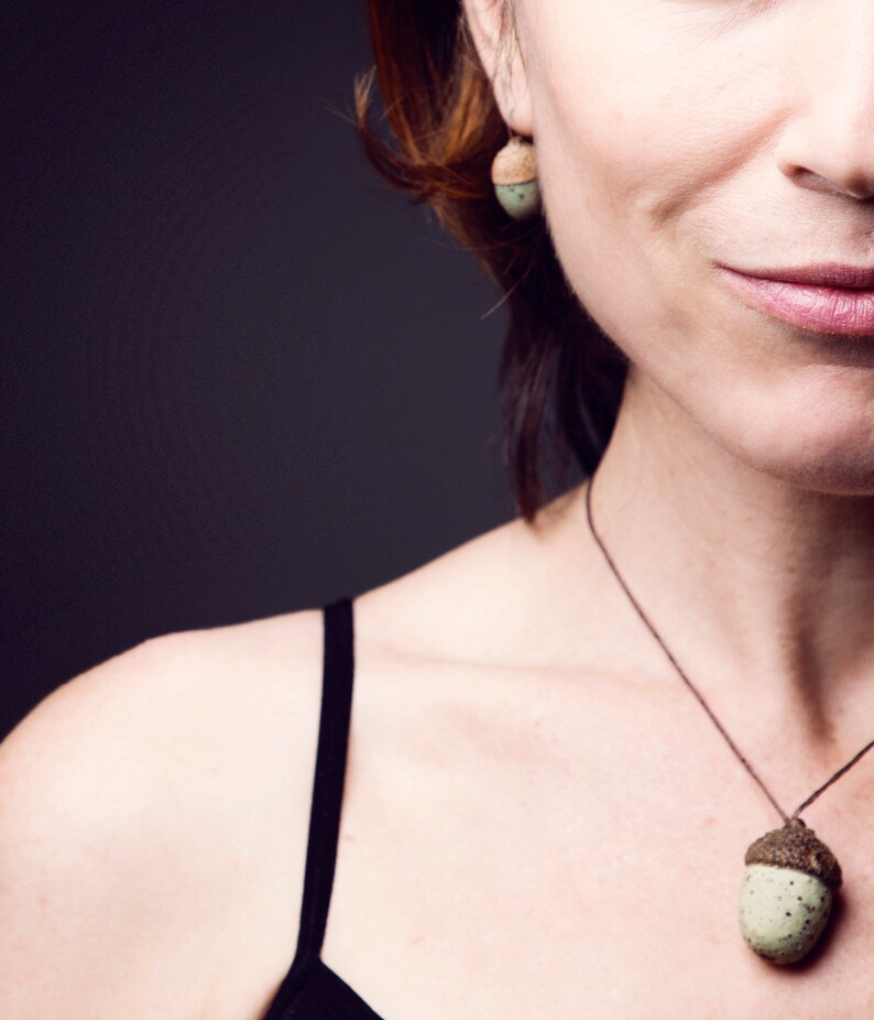 Ceramic acorn necklace /& earrings set