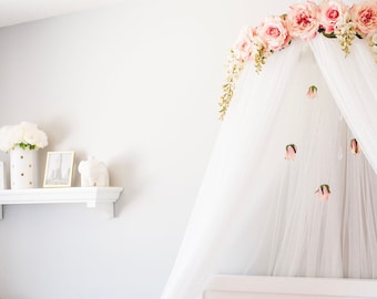 Juliette Canopy - Serene Floral Crib Canopy // Bed Crown // Nursery Decor // Teepee // Baby Shower Gift // Pink Peonies and Roses