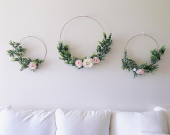 Customizable Set of Three Floral Hoop Wreathes // Nursery Decor// Wedding Decor// Baby Shower Decoration// Wedding Backdrop// Floral Decor