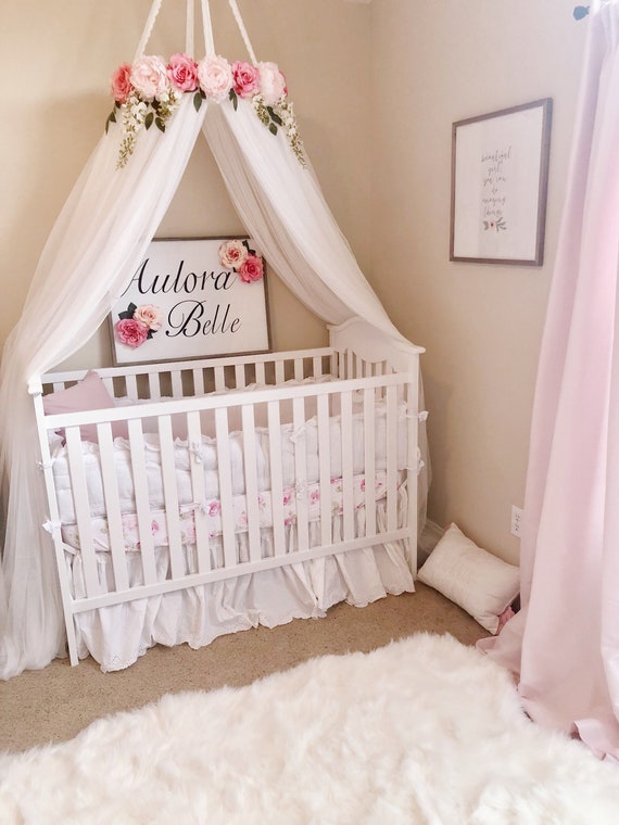 Aulora Canopy Serene Floral Crib Canopy Bed Crown Etsy