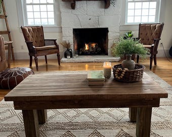 Handmade Solid Pine Coffee Table | Dark Walnut Farmhouse Style Gather Shiloh
