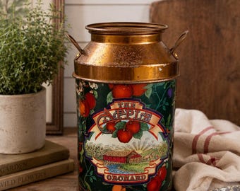 Vintage Apple Orchard Tin Canister | Rustic Farmhouse Kitchen Storage