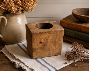 Antique Hand-Carved Wooden Sugar Mold | Single Hole Rustic Farmhouse Decor
