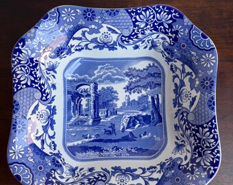 Spode Blue Italian Square Serving Bowl | English Cottage Transferware Earthenware