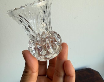Vintage Pressed Glass Bud Vase | Scalloped Rim Mini Crystal Decor