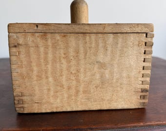 Antique Wooden Butter Mold with Plunger | Primitive Farmhouse Butter Press | Rustic Kitchen Decor