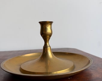 Vintage Solid Brass Chamberstick  | Colonial Candlestick | Farmhouse Cottage Decor