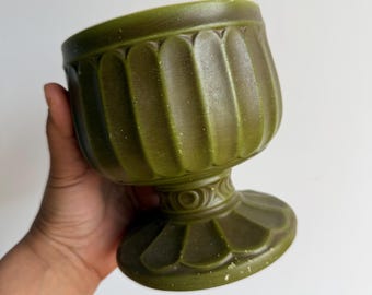 Vintage Floraline USA Pedestal Planter | Avocado Green Mid Century Ceramic Pot