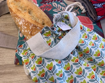 Linen bread bag, fabric bread bag, baguette bread bag, reusable bread bag, eco-responsible bag, shopping bag, Zero waste