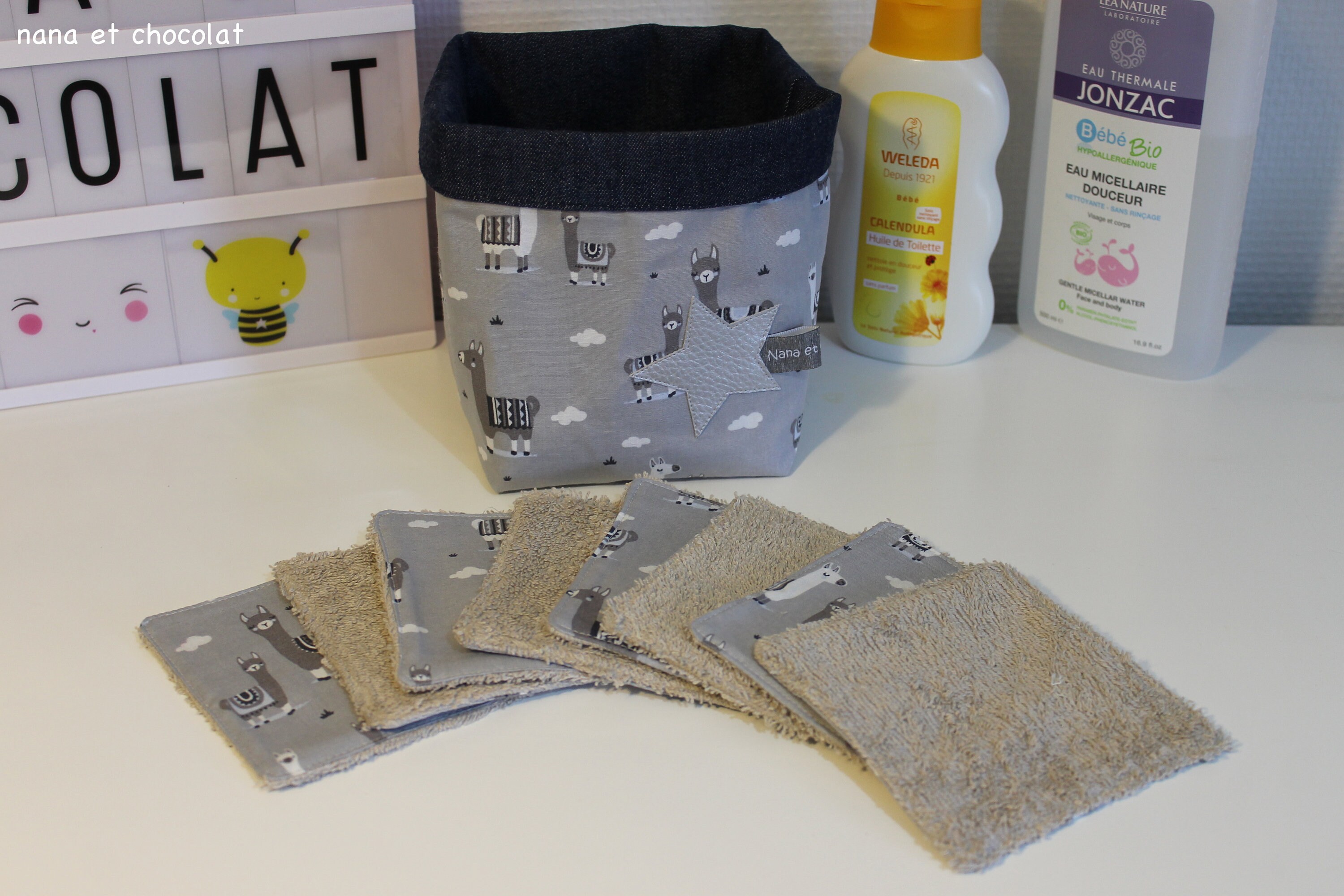 8 Washable Wipes And Basket Fabric Reusable Cotton Baby Etsy