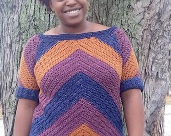 My Favorite Jeans Top// Easy Spring Graphic Chevron Crochet Top Pattern Plus Size