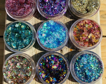 Face and body glitter | festival glitter gel | glitter hair | music festival make up | ready to use glitter | party glitter gel
