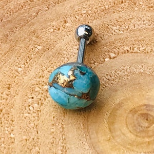 5mm turquoise and copper cartilage stud | forward helix labret | turquoise conch earring | copper gemstone | flat piercing jewellery