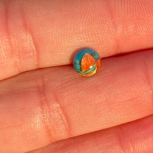 Turquoise copper cartilage earring | forward helix Stud | conch jewellery | 16g tragus labret | screw back barbell | 16G body piercing