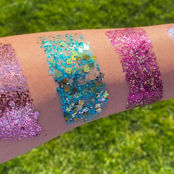 Face and body glitter | festival glitter | glitter hair | music festival make up | ready to use glitter | rave glitter gel