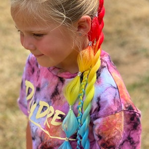 Unicorn hair | Festival hair braids | rainbow rave braids | clip in hair extension | kids rainbow plaits | bubble braids | party hairstyle