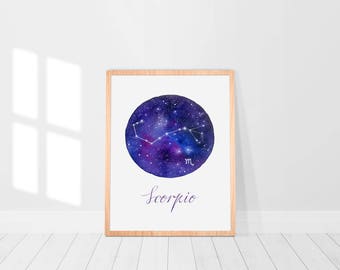Scorpio Constellation Watercolor Art Print: Zodiac Star Galaxy (Digital Print)