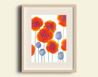 Red Ukrainian watercolor flowers Art Print Red flowers Botanical printable art Nature Decoration botanical art prints Printable wall art