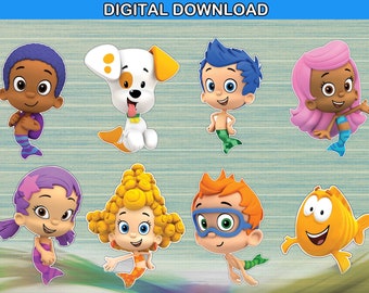 Bubble guppies centerpiece - cake topper double sided birthday decoration - instant download YOU PRINT