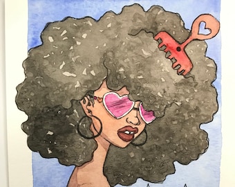 Gap Queen- Original Watercolor Painting on Paper, Small Painting, African American Art, Fashion