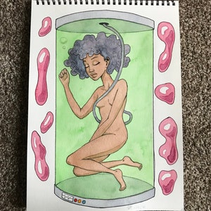 Subject No.1 - Original Watercolor Painting on Paper 9x12"| Sci-Fi Art