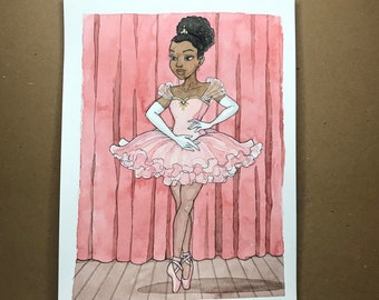 Ballet Recital - Original Watercolor Painting on Paper 9x12", Dance Artwork