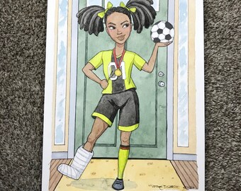 Soccer Champ - Original Watercolor Painting on Paper 9x12"| Athletic Art | African American Art