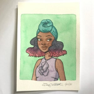 Running Errands- Original Watercolor Painting on Paper, Small Painting, African American Art