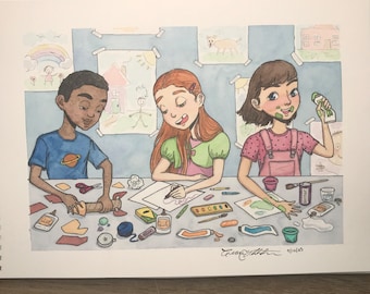 Arts and Crafts- Original Watercolor Painting on Paper 9x12" , Children Artwork, K-12 Painting