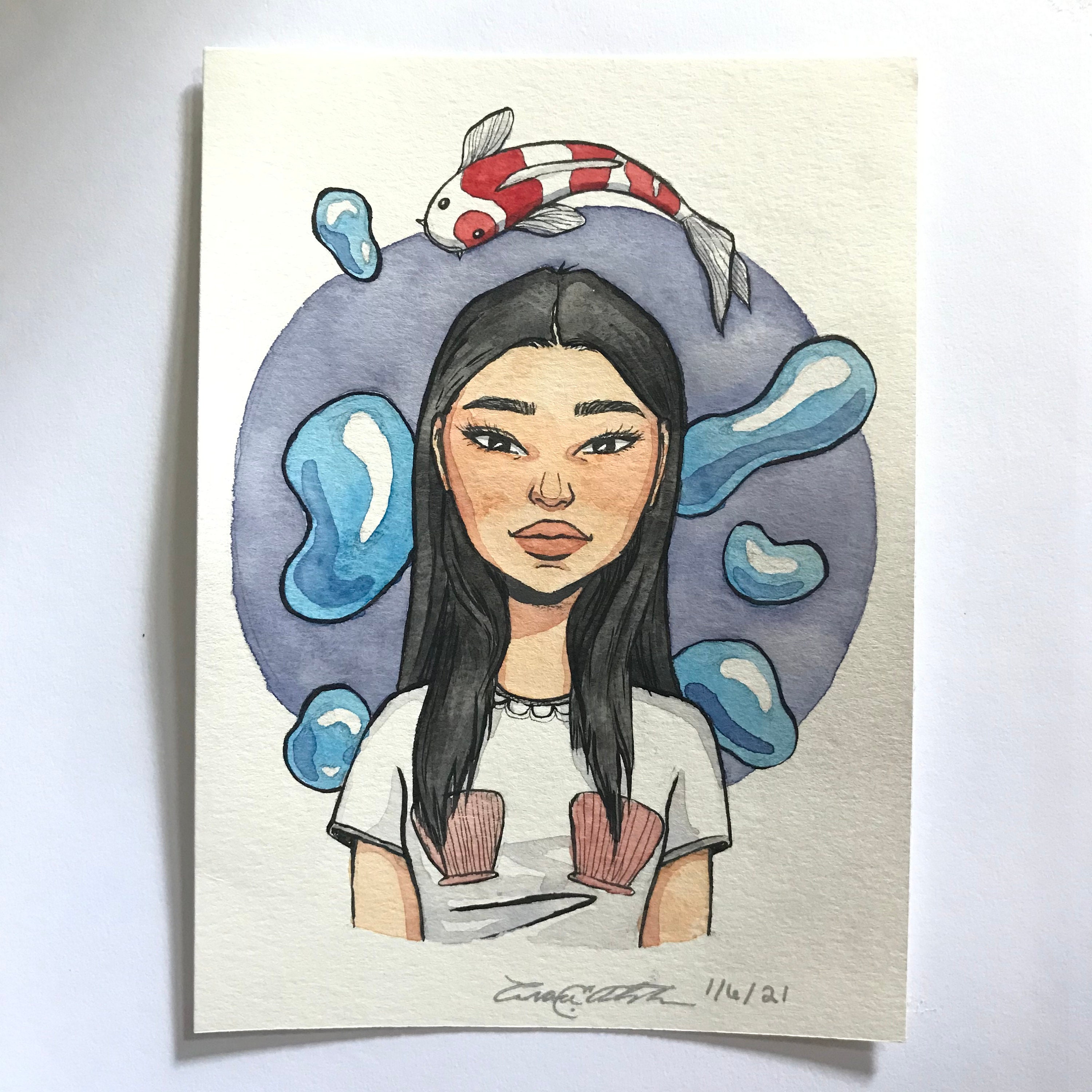Koi Kira - Original Watercolor Painting on Paper, Small Painting, Koi Fish Art