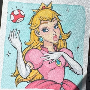 Princess Peach - Small Painting | Original Watercolor Painting on Paper| Super Mario Art