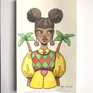 Tropical Dream- Original Watercolor Painting on Paper, Small Painting, African American Art