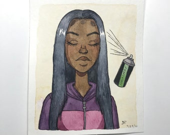 Bundles - Original Small Watercolor Painting on Paper, Black Girl Magic, Black Women