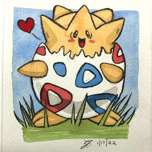 Togepi - Kleines Original Aquarellbild auf Papier