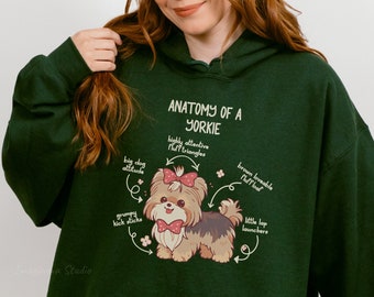 Anatomy of a Yorkie Hoodie - Cute Sayings Crewneck Pullover for Yorkie Moms, Dog Lovers, and Fans of Yorkshire Terrier T Shirts