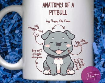 Pitbull Lover Coffee Mug: Perfect Gift for Dog Moms, Dads & Pit Bull Owners, Anatomy of a Pitbull Cute Ceramic Cup