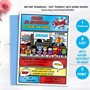 SUPERHERO Birthday Invitation INSTANT DOWNLOAD Superheroes