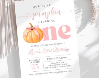 Pumpkin Birthday Invitation Editable Little Pumpkin Invite First Birthday Fall Birthday Digital Printable Template