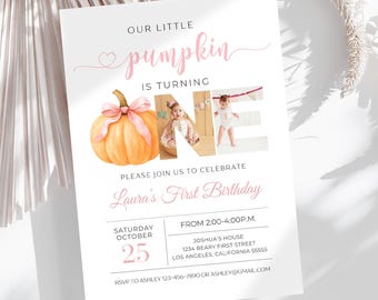 Pumpkin Birthday Invitation Editable Little Pumpkin Invite First Birthday Fall Birthday Digital Printable Template