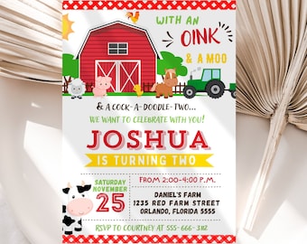 Farm Birthday Invitation Boy Farm Animals invite Barnyard Editable invitations template Digital download