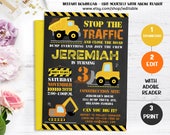 Construction Invitation Construction Chalkboard Birthday Invitation Dump Truck Invitate Editable Invitation Template Instant Download