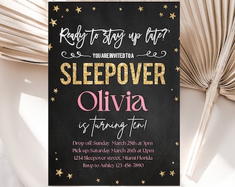 Sleepover Invitation Editable Slumber Party Invitation Chalkboard Sleepover Birthday Invite Pajama Party Printable Template Digital Download