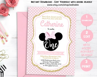 pink and gold minnie mouse birthday invitation polka dot etsy