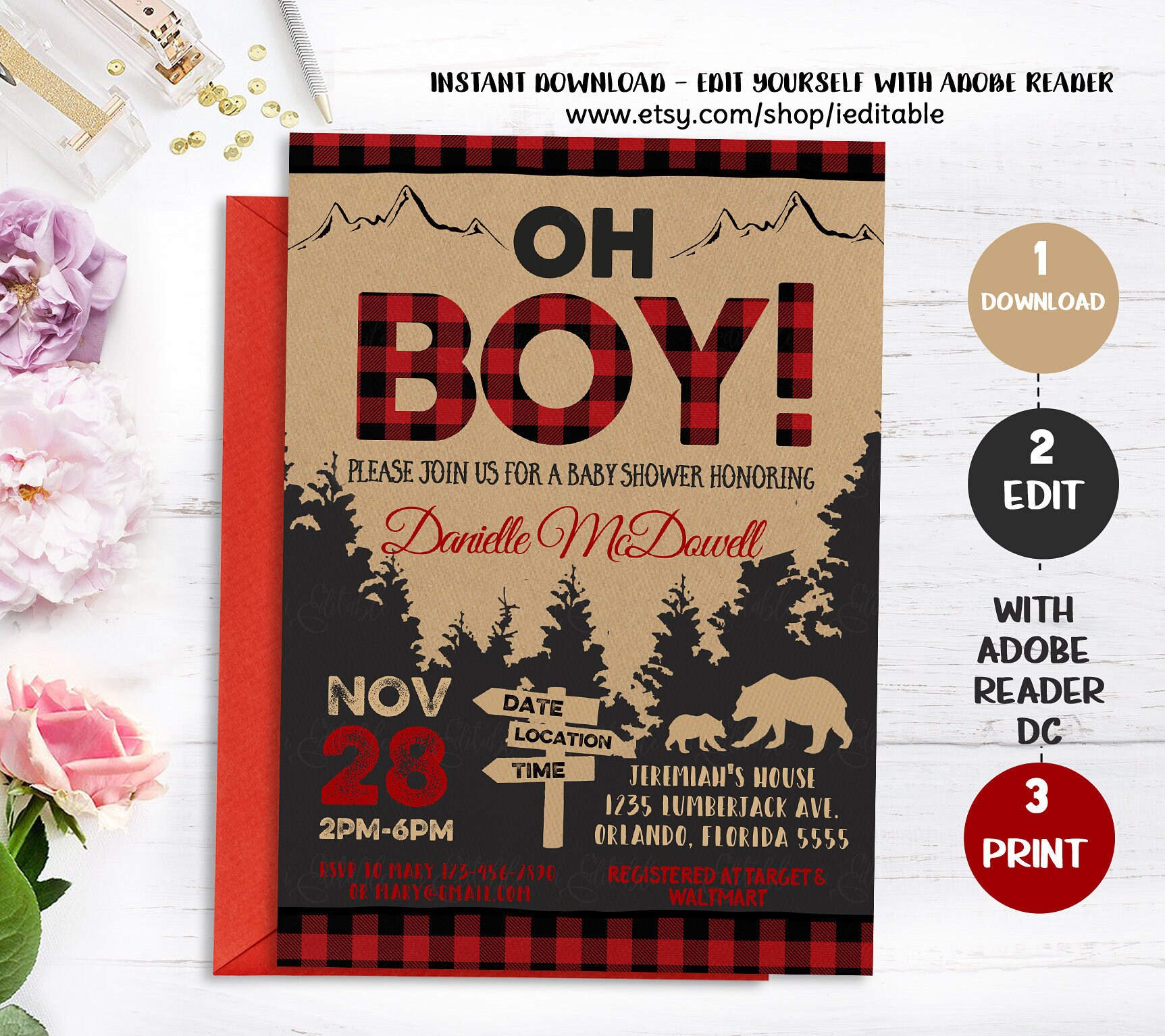 Lumberjack Baby Shower Invitation Buffalo Plaid Invite Red - Etsy