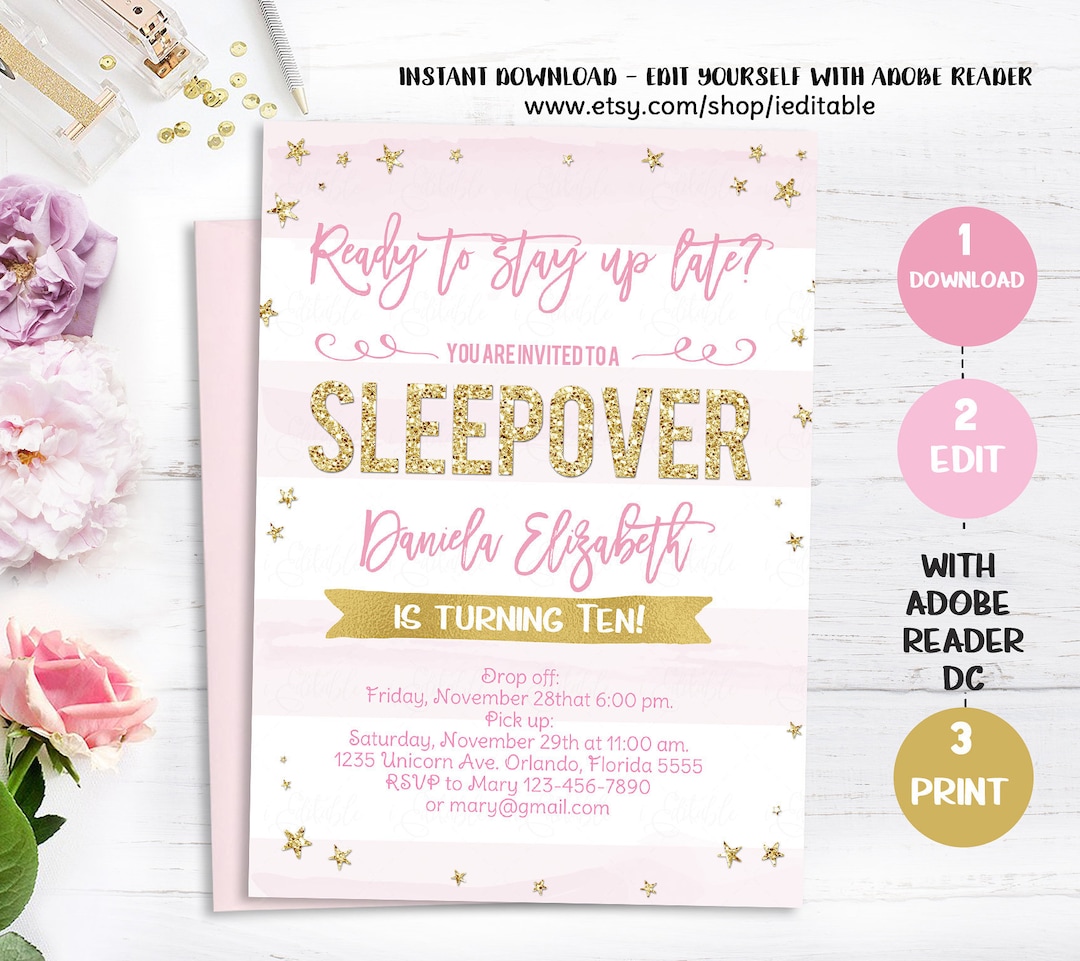 Sleepover Invitation Slumber Party Invitation Sleepover - Etsy